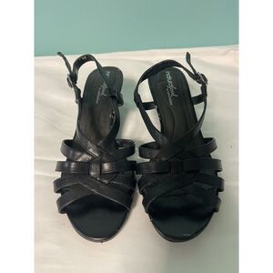 Natural Soul‎ Naturlalizer Women's Black T-strap 7W Ankle Strap Wedge S-277